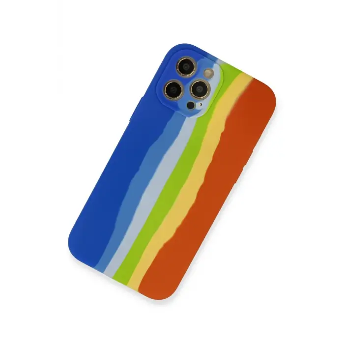 Lopard İphone 12 Pro Kılıf Ebruli Lansman Silikon - Mavi-turuncu