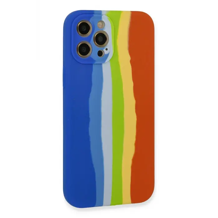 Lopard İphone 12 Pro Kılıf Ebruli Lansman Silikon - Mavi-turuncu