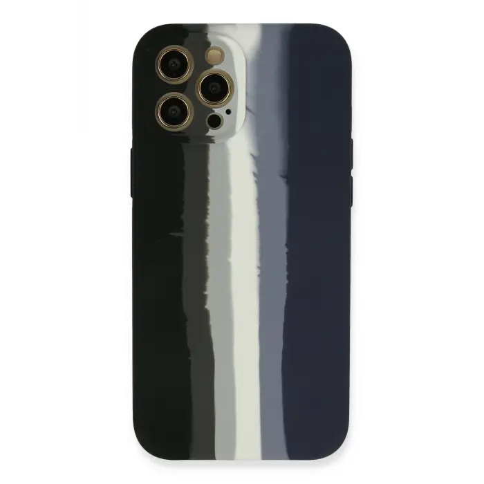 Lopard İphone 12 Pro Kılıf Ebruli Lansman Silikon - Siyah-lacivert