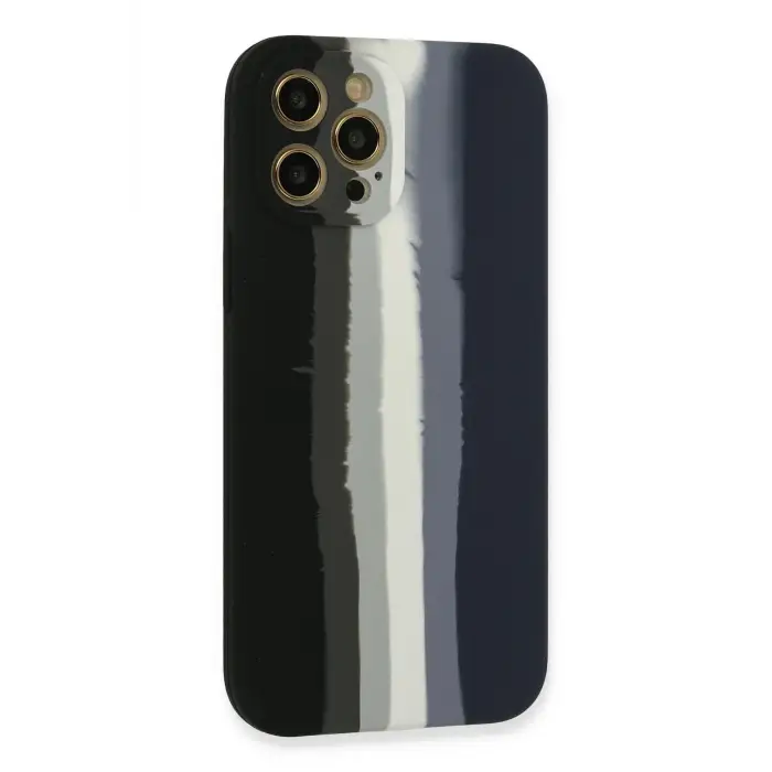 Lopard İphone 12 Pro Kılıf Ebruli Lansman Silikon - Siyah-lacivert