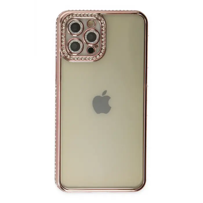 Lopard İphone 12 Pro Kılıf Joke Taşlı Silikon - Pembe