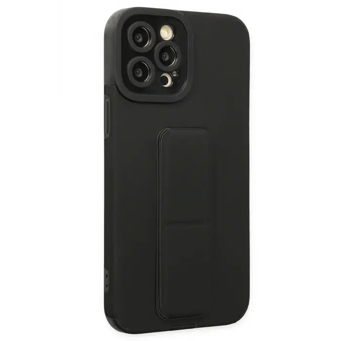 Lopard İphone 12 Pro Kılıf Mega Standlı Silikon - Siyah