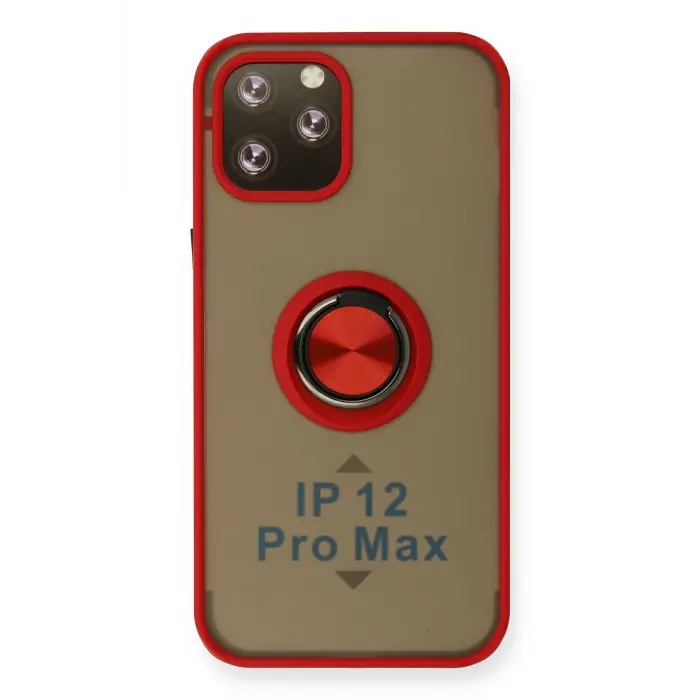 Lopard İphone 12 Pro Kılıf Montreal Yüzüklü Silikon Kapak - Kırmızı