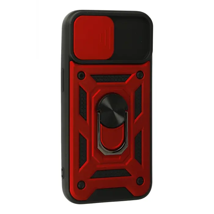 Lopard İphone 13 Kılıf Pars Lens Yüzüklü Silikon - Kırmızı