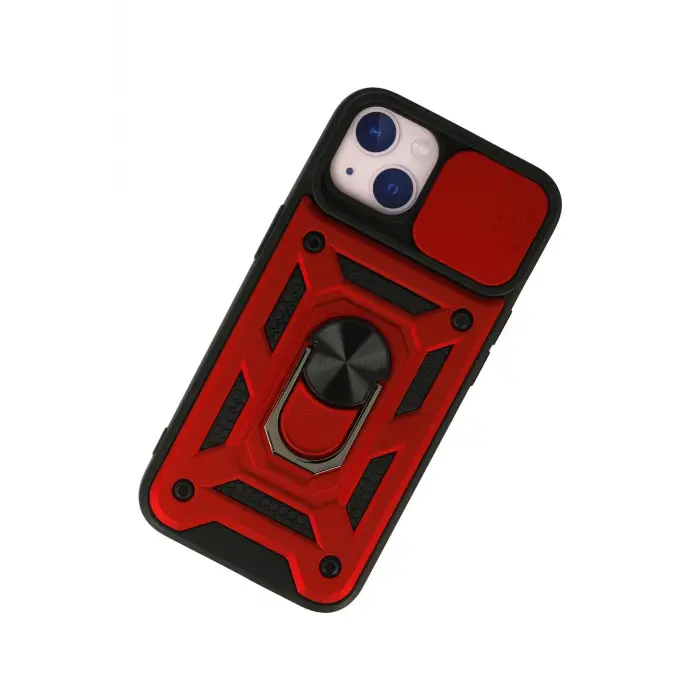 Lopard İphone 13 Kılıf Pars Lens Yüzüklü Silikon - Kırmızı