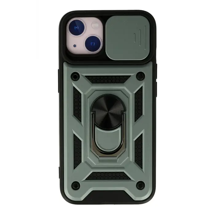 Lopard İphone 13 Kılıf Pars Lens Yüzüklü Silikon - Yeşil