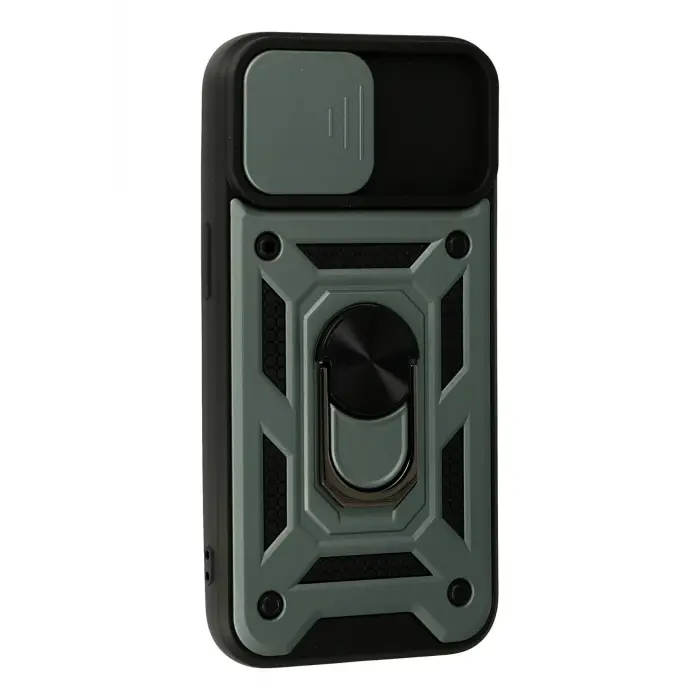 Lopard İphone 13 Kılıf Pars Lens Yüzüklü Silikon - Yeşil