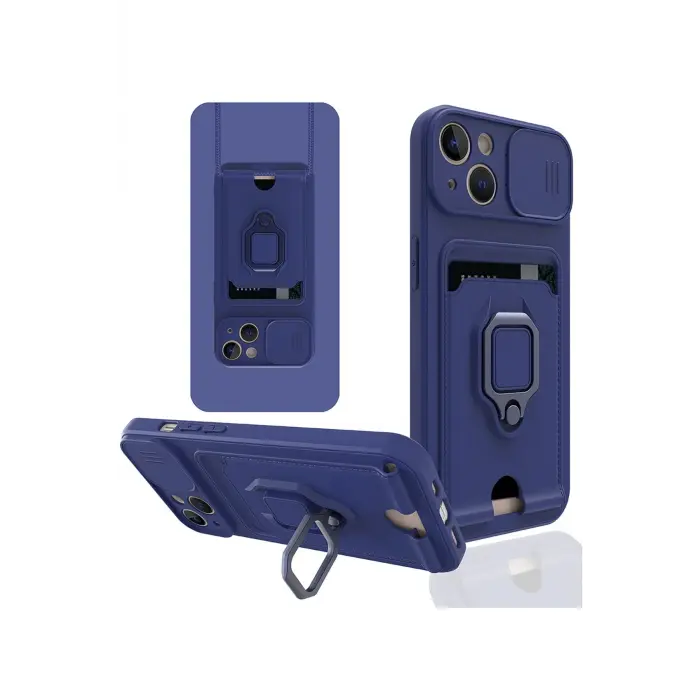 Lopard İphone 13 Kılıf Zuma Kartvizitli Yüzüklü Silikon - Lacivert