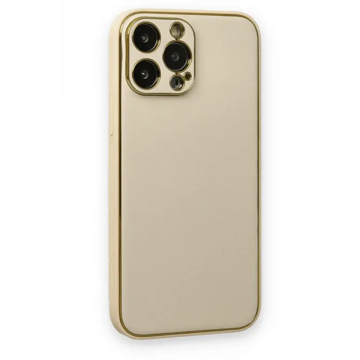Lopard İphone 13 Pro Kılıf Coco Deri Silikon Kapak - Gold