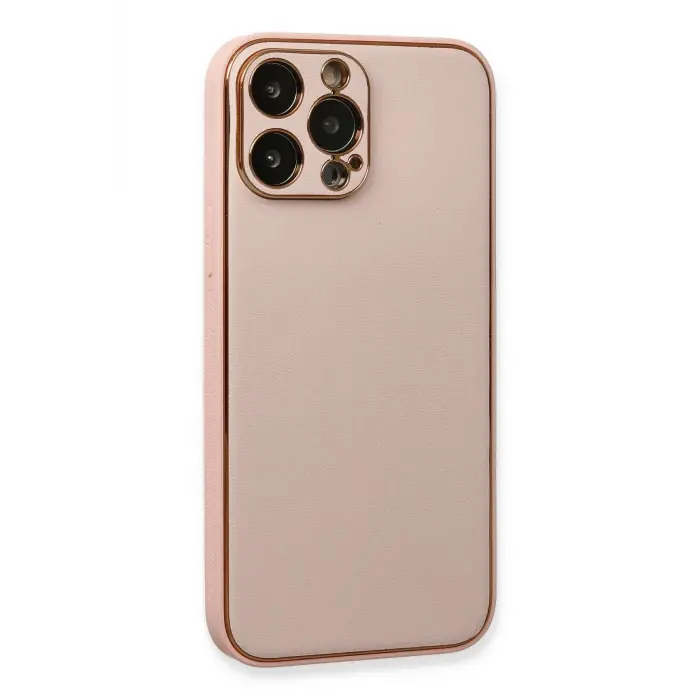 Lopard İphone 13 Pro Kılıf Coco Deri Silikon Kapak - Pembe