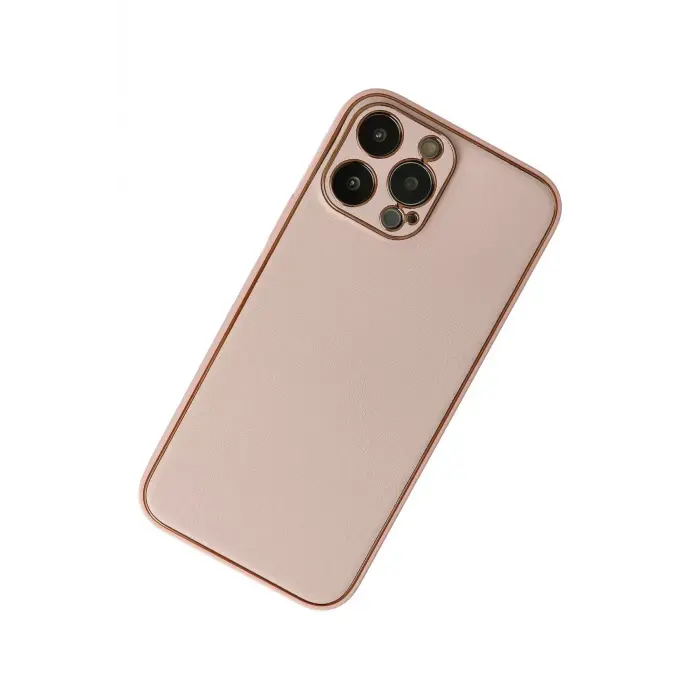 Lopard İphone 13 Pro Kılıf Coco Deri Silikon Kapak - Pudra