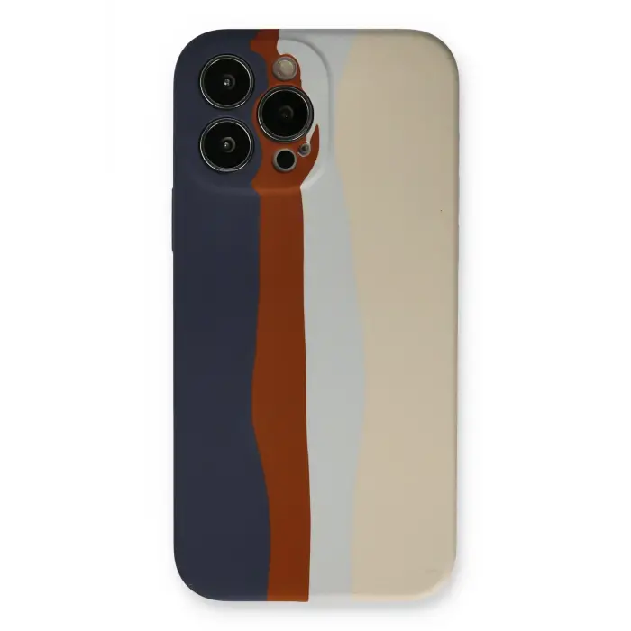 Lopard İphone 13 Pro Kılıf Ebruli Lansman Silikon - Lacivert-krem