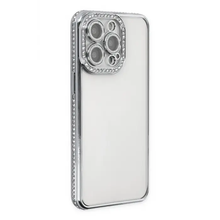 Lopard İphone 13 Pro Kılıf Joke Taşlı Silikon - Gümüş