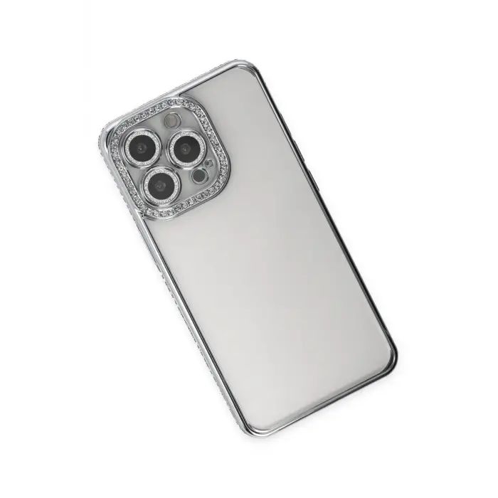 Lopard İphone 13 Pro Kılıf Joke Taşlı Silikon - Gümüş