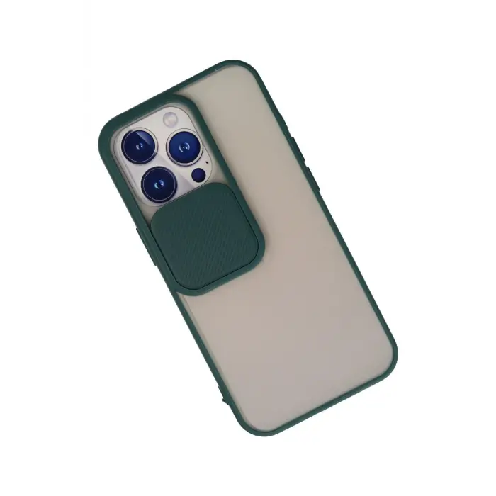 Lopard İphone 13 Pro Kılıf Palm Buzlu Kamera Sürgülü Silikon - Yeşil