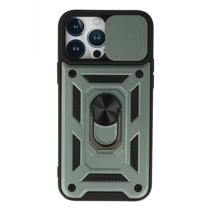 Lopard İphone 13 Pro Kılıf Pars Lens Yüzüklü Silikon - Yeşil