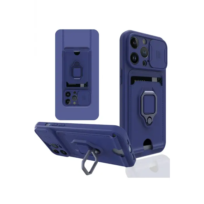 Lopard İphone 13 Pro Kılıf Zuma Kartvizitli Yüzüklü Silikon - Lacivert
