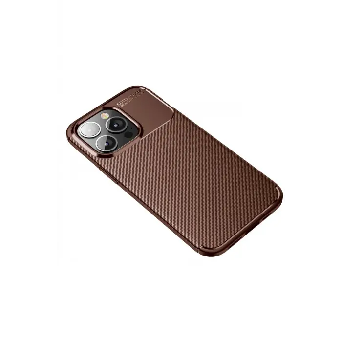 Lopard İphone 13 Pro Max Kılıf Auto Focus Karbon Kapak - Kahverengi