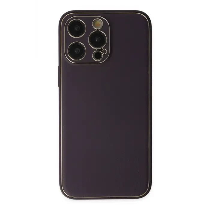 Lopard İphone 13 Pro Max Kılıf Coco Deri Silikon Kapak - Derin Mor