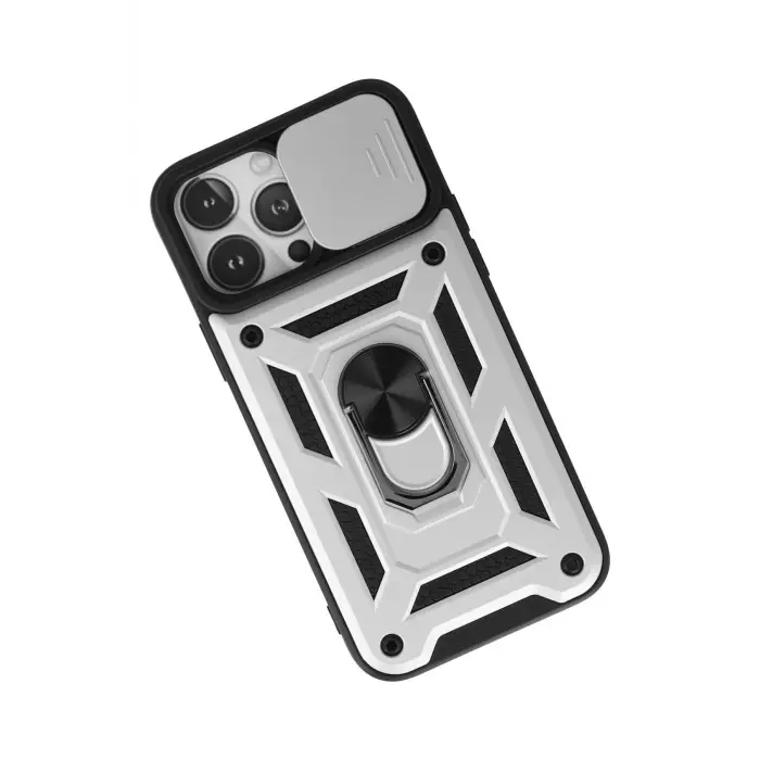 Lopard İphone 13 Pro Max Kılıf Pars Lens Yüzüklü Silikon - Gümüş