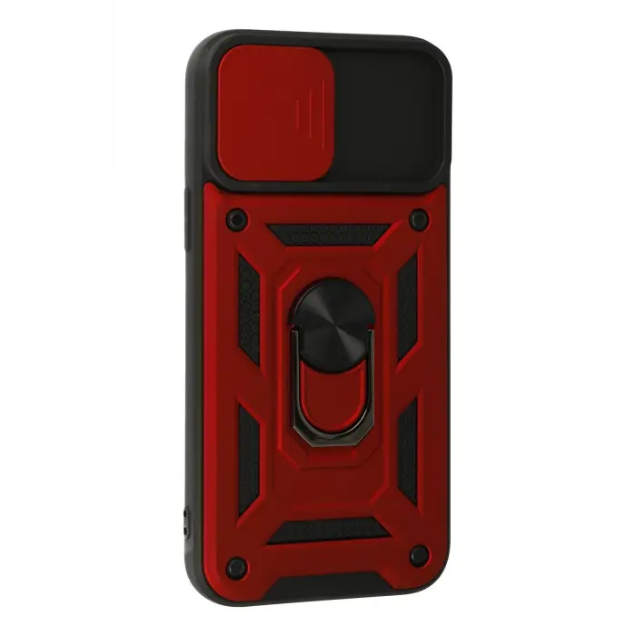 Lopard İphone 13 Pro Max Kılıf Pars Lens Yüzüklü Silikon - Kırmızı