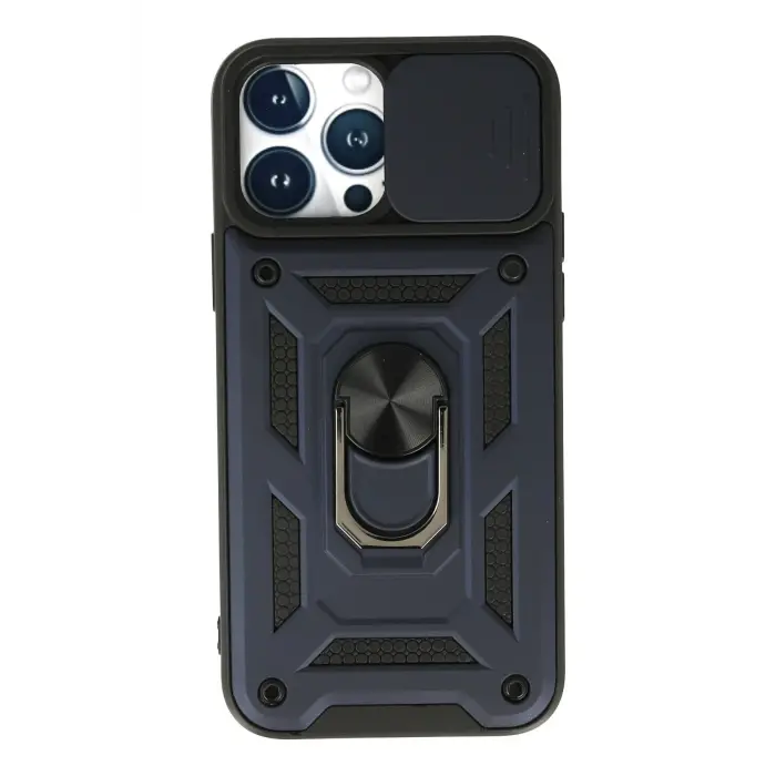 Lopard İphone 13 Pro Max Kılıf Pars Lens Yüzüklü Silikon - Lacivert