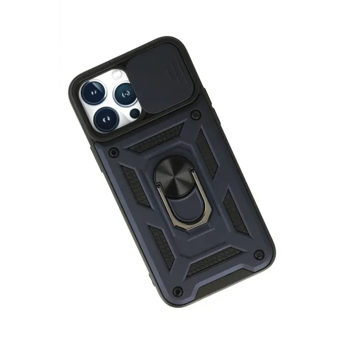 Lopard İphone 13 Pro Max Kılıf Pars Lens Yüzüklü Silikon - Lacivert