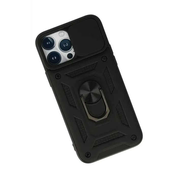 Lopard İphone 13 Pro Max Kılıf Pars Lens Yüzüklü Silikon - Siyah