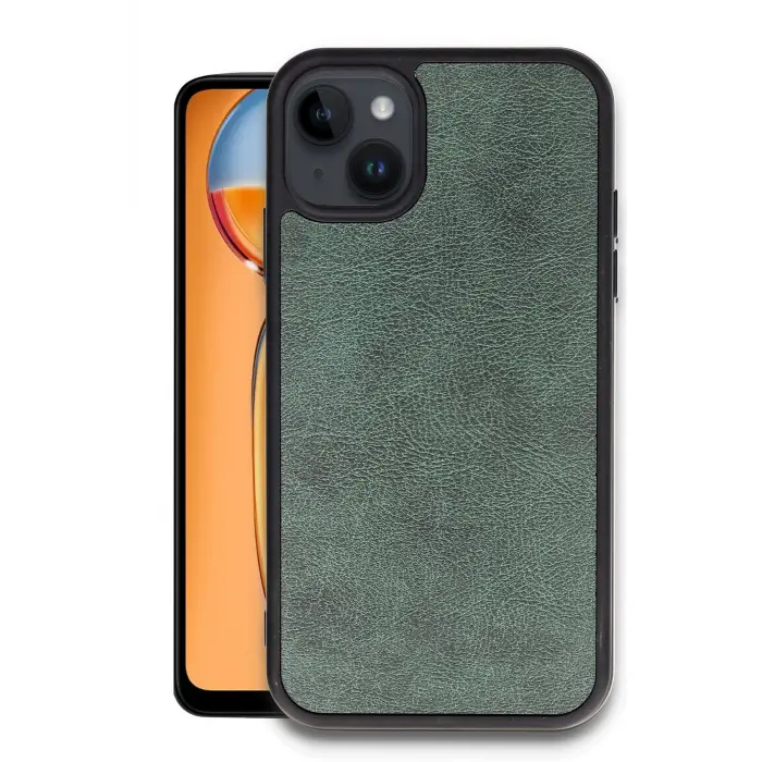 Lopard İphone 14 Kılıf Aras Deri Kapak - Koyu Yeşil