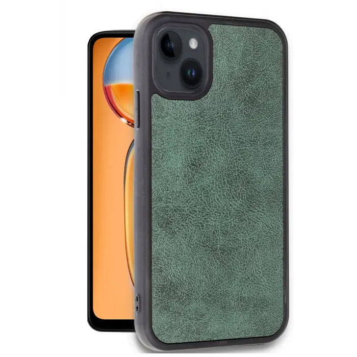 Lopard İphone 14 Kılıf Aras Deri Kapak - Koyu Yeşil
