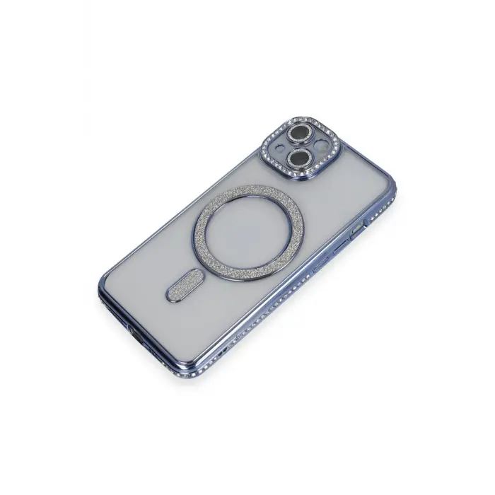 Lopard İphone 14 Kılıf Joke Simli Magneticsafe Kılıf - Mavi