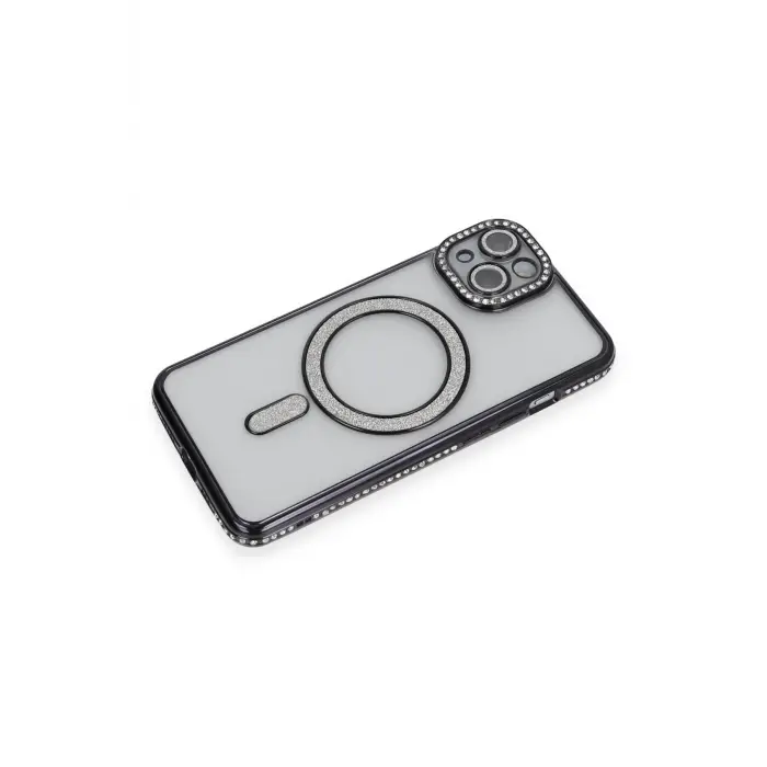 Lopard İphone 14 Kılıf Joke Simli Magneticsafe Kılıf - Siyah