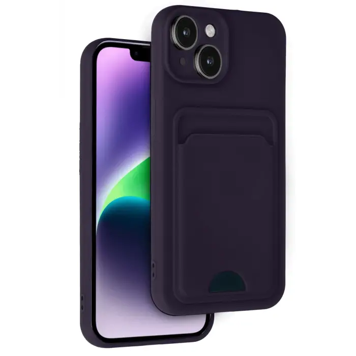 Lopard İphone 14 Kılıf Kelvin Kartvizitli Silikon - Derin Mor