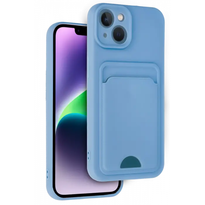 Lopard İphone 14 Kılıf Kelvin Kartvizitli Silikon - Mavi