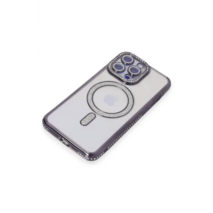 Lopard İphone 14 Pro Kılıf Joke Simli Magneticsafe Kılıf - Derin Mor