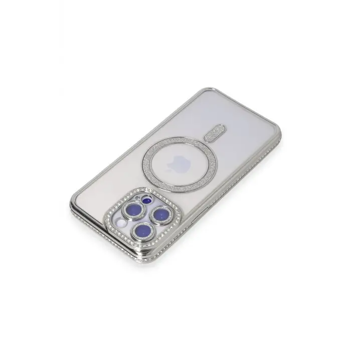 Lopard İphone 14 Pro Kılıf Joke Simli Magneticsafe Kılıf - Gümüş