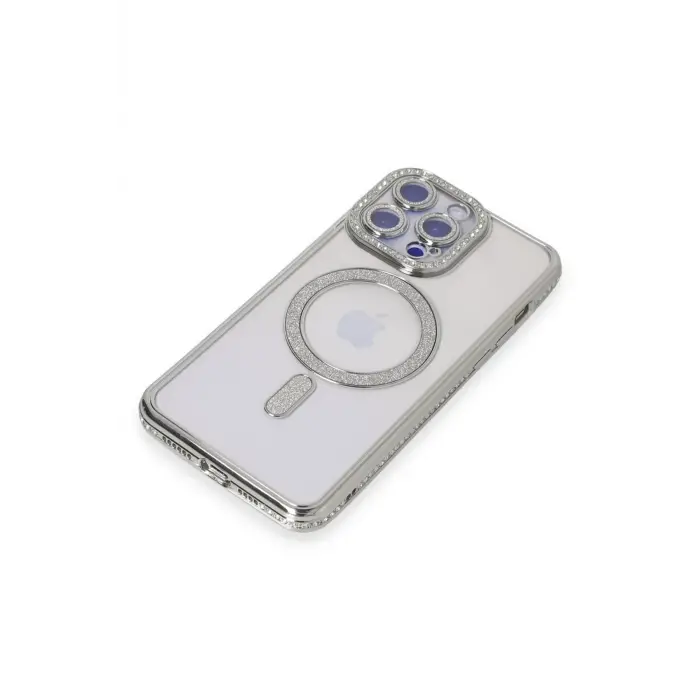 Lopard İphone 14 Pro Kılıf Joke Simli Magneticsafe Kılıf - Gümüş