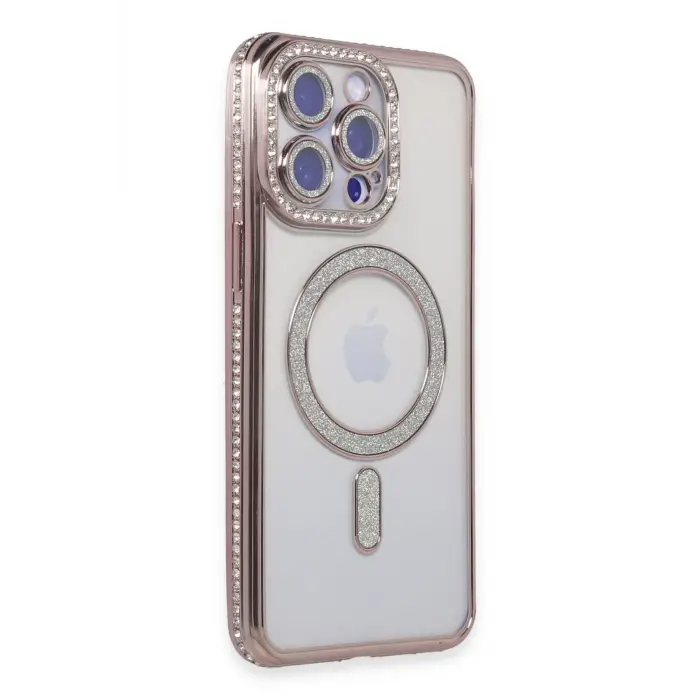 Lopard İphone 14 Pro Kılıf Joke Simli Magneticsafe Kılıf - Pembe