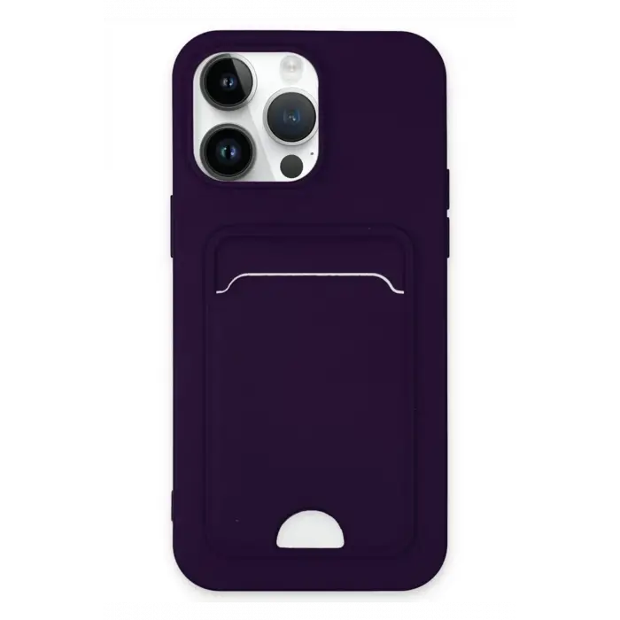 Lopard İphone 14 Pro Kılıf Kelvin Kartvizitli Silikon - Derin Mor