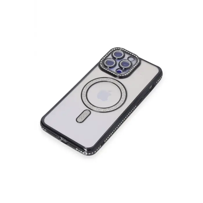 Lopard İphone 14 Pro Max Kılıf Joke Simli Magneticsafe Kılıf - Siyah