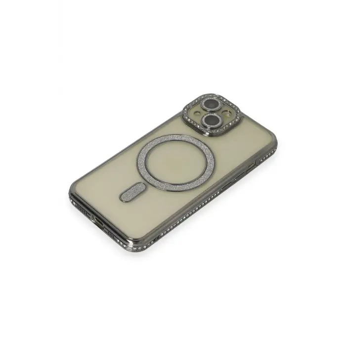 Lopard İphone 15 Kılıf Joke Simli Magneticsafe Kılıf - Gri