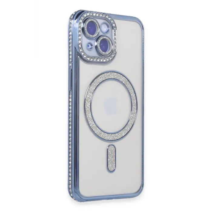 Lopard İphone 15 Kılıf Joke Simli Magneticsafe Kılıf - Mavi