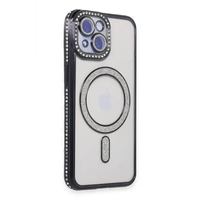 Lopard İphone 15 Kılıf Joke Simli Magneticsafe Kılıf - Siyah