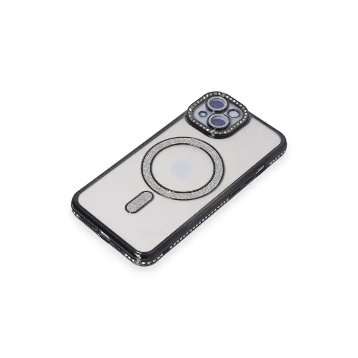 Lopard İphone 15 Kılıf Joke Simli Magneticsafe Kılıf - Siyah