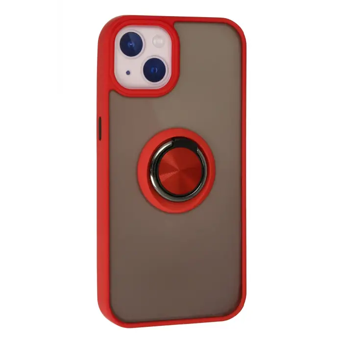 Lopard İphone 15 Kılıf Montreal Yüzüklü Silikon Kapak - Kırmızı
