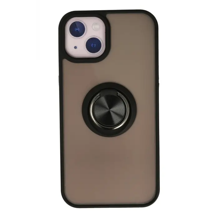 Lopard İphone 15 Kılıf Montreal Yüzüklü Silikon Kapak - Siyah