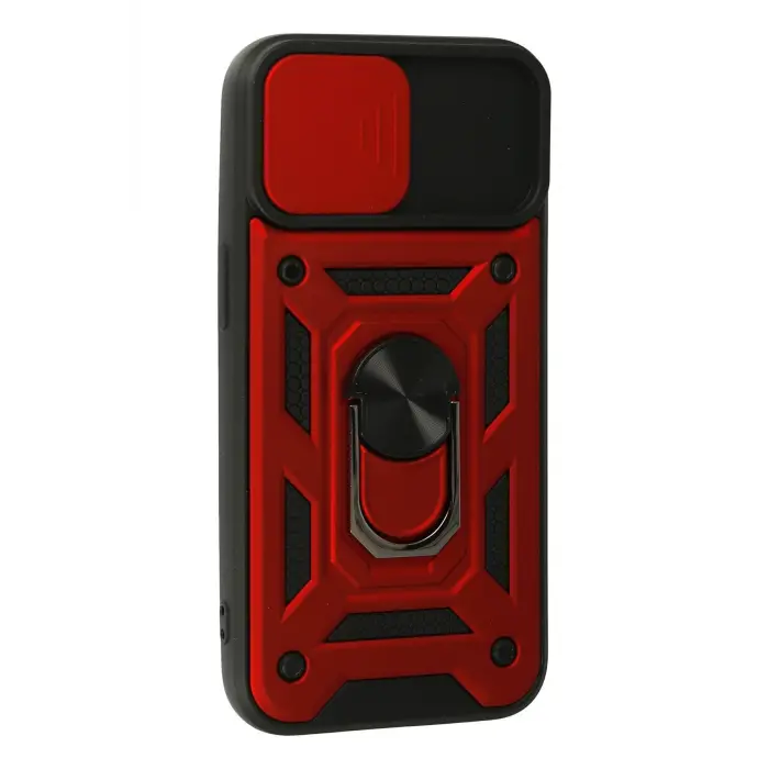 Lopard İphone 15 Kılıf Pars Lens Yüzüklü Silikon - Kırmızı