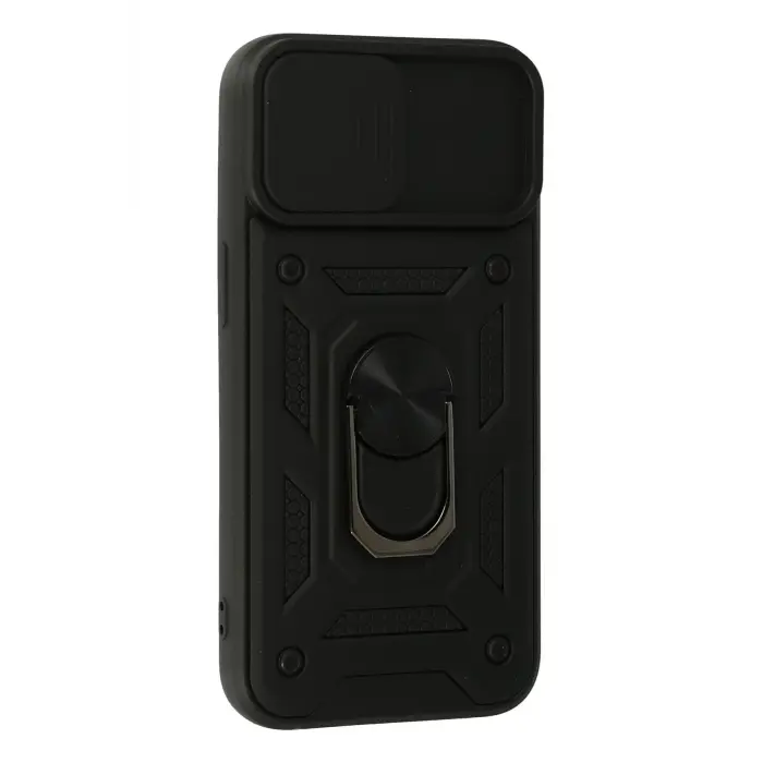 Lopard İphone 15 Kılıf Pars Lens Yüzüklü Silikon - Siyah