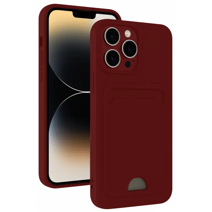 Lopard İphone 15 Pro Kılıf Kelvin Kartvizitli Silikon - Bordo