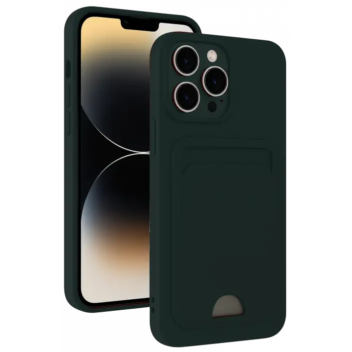 Lopard İphone 15 Pro Kılıf Kelvin Kartvizitli Silikon - Koyu Yeşil